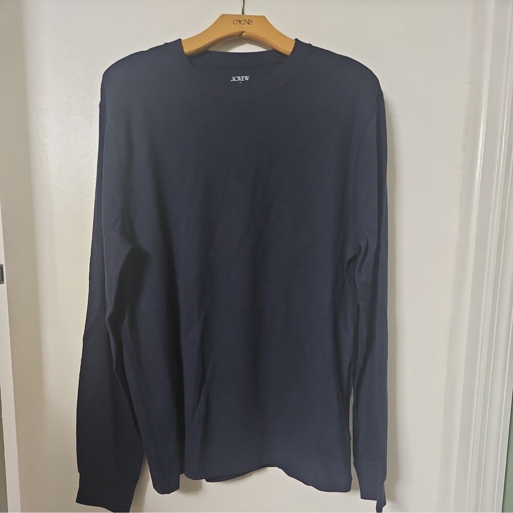 J.Crew Authentic 100% Cotton Shirt Mens Large Navy Long Sleeve Knit Crewneck